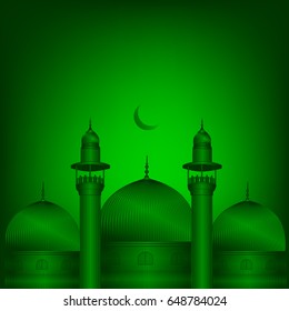 Ramadan Mubarak, Ramadan Kareem, mosque  background, Shiny Moon, Vector Illustration. 