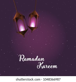 ramadan mubarak lantern design with glowing spirit. vector illustration of ramadan mubarak flyer and poster design with empty copyspace for your text.
