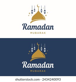 Ramadan Mubarak logo design with the concept of lanterns and mosques. Logo for greetings, business, Muslims.