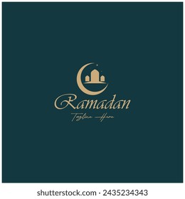 Ramadan Mubarak logo with lantern elements, crescent moon and star mosque building, Islamic calligraphy pattern, for business, architecture, Muslims, Eid, Eid cards, Islamic education