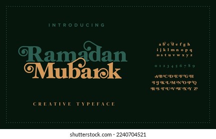 Ramadan mubarak luxury elegant alphabet letters and numbers. Elegant islamic typography classic serif font decorative vintage retro.