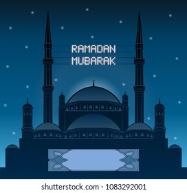 Ramadan mubarak mahya lights over a mosque silhouette. All the objects and letters are in different layers and you can write anything you want with the mahya candles. 