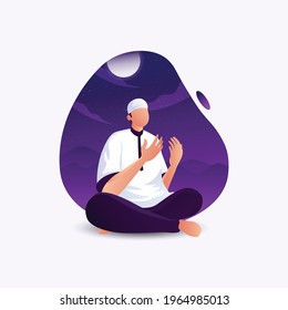 Ramadan Mubarak - A Man Prays to God at Night During Ramadan.