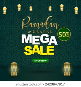 ramadan mubarak mega sale discount template banner with copy space for product sale with abstract gradient green background design 1