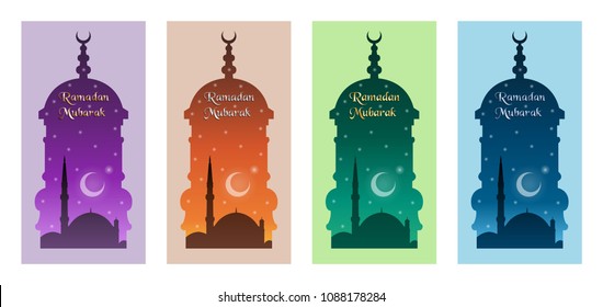 Ramadan mubarak message with minaret and mosque. All the objects are in different layers and the text types do not need any font. 