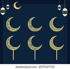 Ramadan mubarak moon with arabic pattern cake topper and charm