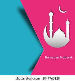 Ramadan mubarak mosque design with moon. Flyer and card design for ramadan mubarak. Beautiful greeting card design with mosque for holy month of Muslim community Ramadan Kareem. 