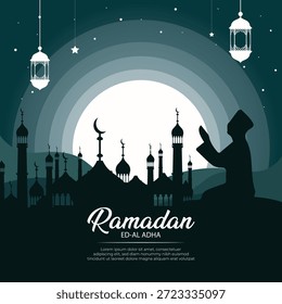Ramadán Mubarak. Mezquita. Eid Mubarak. Concepto de diseño islámico. Tarjeta de felicitación de Ramadán Kareem o Eid Mubarak. Ilustración vectorial.