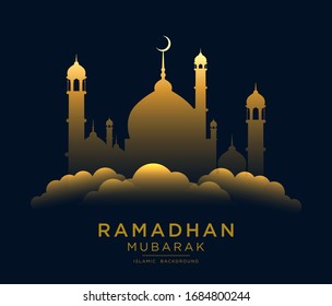 Ramadan mubarak con ilustración de mezquita fondo islámico para invitación e impresión