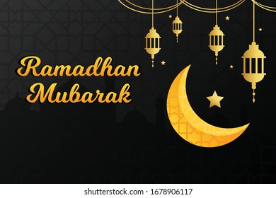 Ramadan Mubarak. Muslim abstract greeting banners. Islamic vector illustration on (Generous Ramadan) elegant background