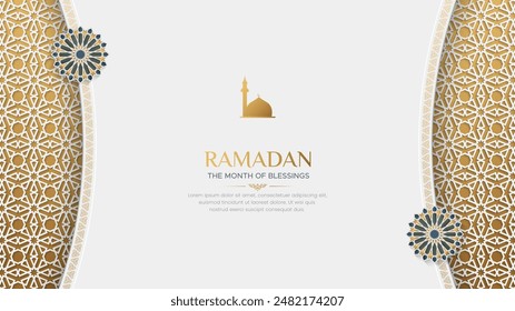 Ramadan Mubarak Ornamental Islamic greeting card with arabesque borders and pattern