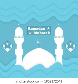 Ramadan Mubarak paper cut design template. Beautiful background for banner, card, cover, poster, brochure. Vector illustration.