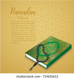 Ramadan Mubarak Pattern vector,Al Quran on the arabic pattern gold background illutration EPS10