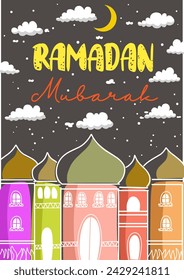 Ramadan mubarak potrait wallpaper with cloud, moon and night background