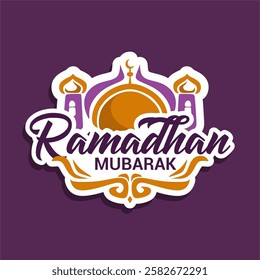 Ramadan Mubarak purple and yellow color illustration vector design