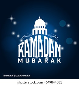 Ramadan Mubarak Simple Typography with Moon on Dark Blue Background