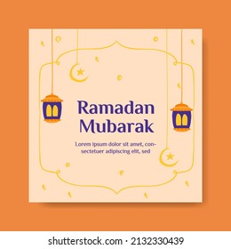 Ramadan Mubarak social media banner template . flat Illustration vector graphic. Design concept Crescent Moon with lantern, Perfect for Islamic Holy Month, banner, Postcard social media