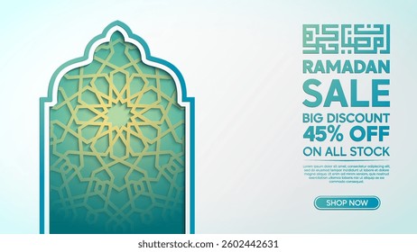 Ramadan Mubarak Social Media Post Template with Mosque Door Geometric Ornament