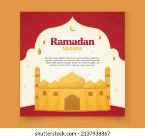 Ramadan Mubarak Square Banner template design with moon, mosque, and lantern background for social media post and Suitable for Web Promotion