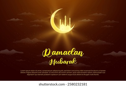 ramadan mubarak template banner with beautiful islamic ornament with brown background design 11