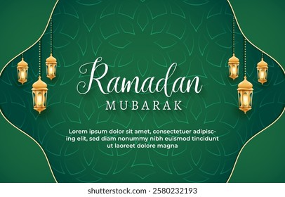 ramadan mubarak template banner with beautiful islamic ornament with green background design 8