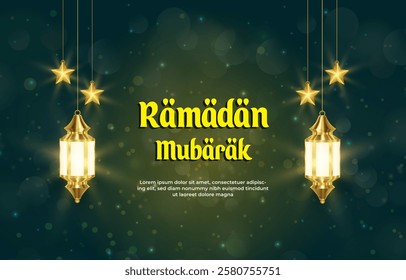 ramadan mubarak template banner with beautiful islamic ornament with green background design 16