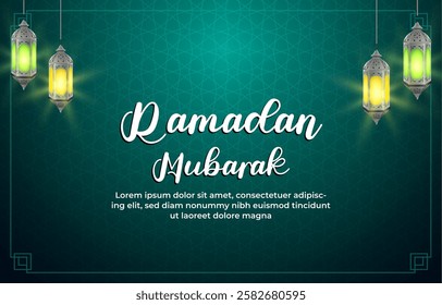 ramadan mubarak template banner with beautiful islamic ornament with green background design 12