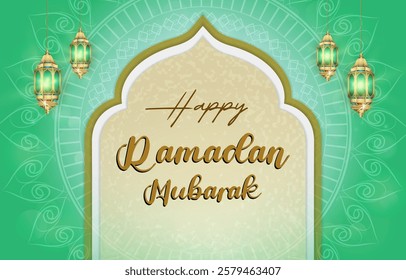 ramadan mubarak template banner with islamic ornament and green background design 3