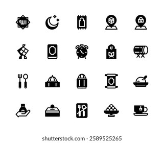Ramadan Mubarak Theme with Black FIll Icon Style.