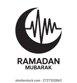 Tipografía de Ramadán Mubarak con luna creciente y linternas, celebración y bendición de diseño para compartir.