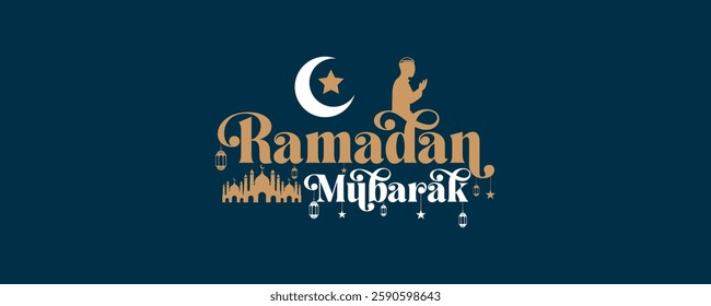 Ramadan mubarak typography logo, islamic background

