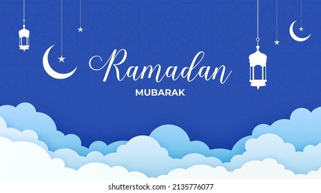 Ramadan mubarak, vector background with cloud, blue color, vector background