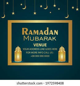 Ramadan mubarak vector illustration with islamic golden lantern 