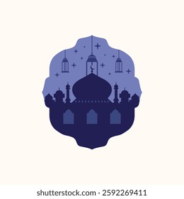 ramadan mubarak vintage logo vector minimalist illustration design, mosque ornament islamic logo design
