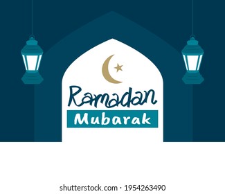 Ramadan Mubarak. The welcome holy month of Muslims. Islamic design background. Nighttime in the mosque. Ramadan Kareem greeting card. vector illustration.