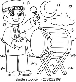 Ramadan Muslim Boy Playing Drum Coloring Page