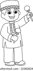 Ramadan Muslim Boy Playing Isolated Coloring Page