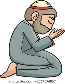 Ramadan Muslim Praying Cartoon Colored Clipart 