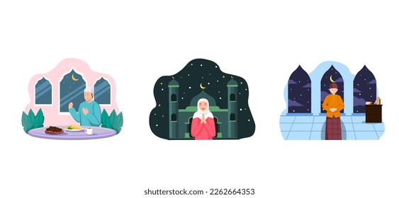Ramadan Night Activity Flat Bundle Design