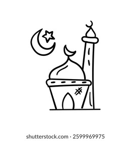 Ramadan Night doodle icon with white background vector stock illustration