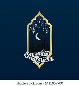 ramadan night in gold frame vector