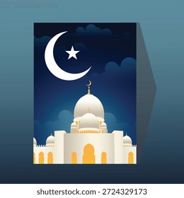 Ramadã Noite Islâmica Fundo com Lua Crescente e Lanternas Tradicionais