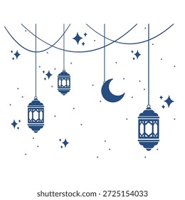 Linterna de la noche de Ramadán y decoración de la luna creciente para el fondo del Vector de Eid Mubarak