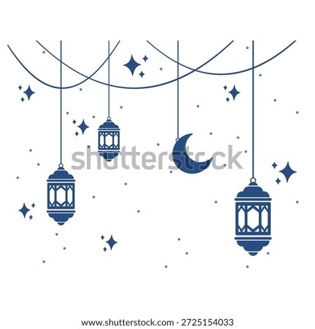 Ramadan Night Lantern and Crescent Moon Decoration for Eid Mubarak Vector Background
