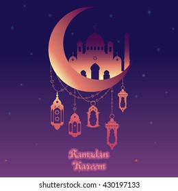 Ramadan  night moon and lanterns