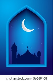 Ramadan night with mosque & moon on background