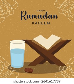 Ramadan Night Scene with Crescent Moon, Star, and Lanterns
