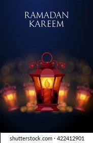 Ramadan night vector illustration with bright street lantern.