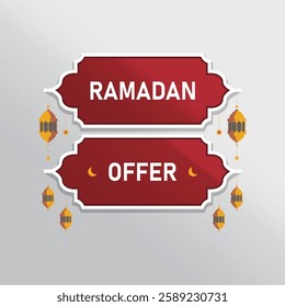Ramadan Offer Promotional Banner with Lanterns and Crescent Moons