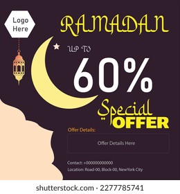 Ramadan offer template design with a place for photos. Suitable for social media post, instagram and web internet ads. Vector illustration